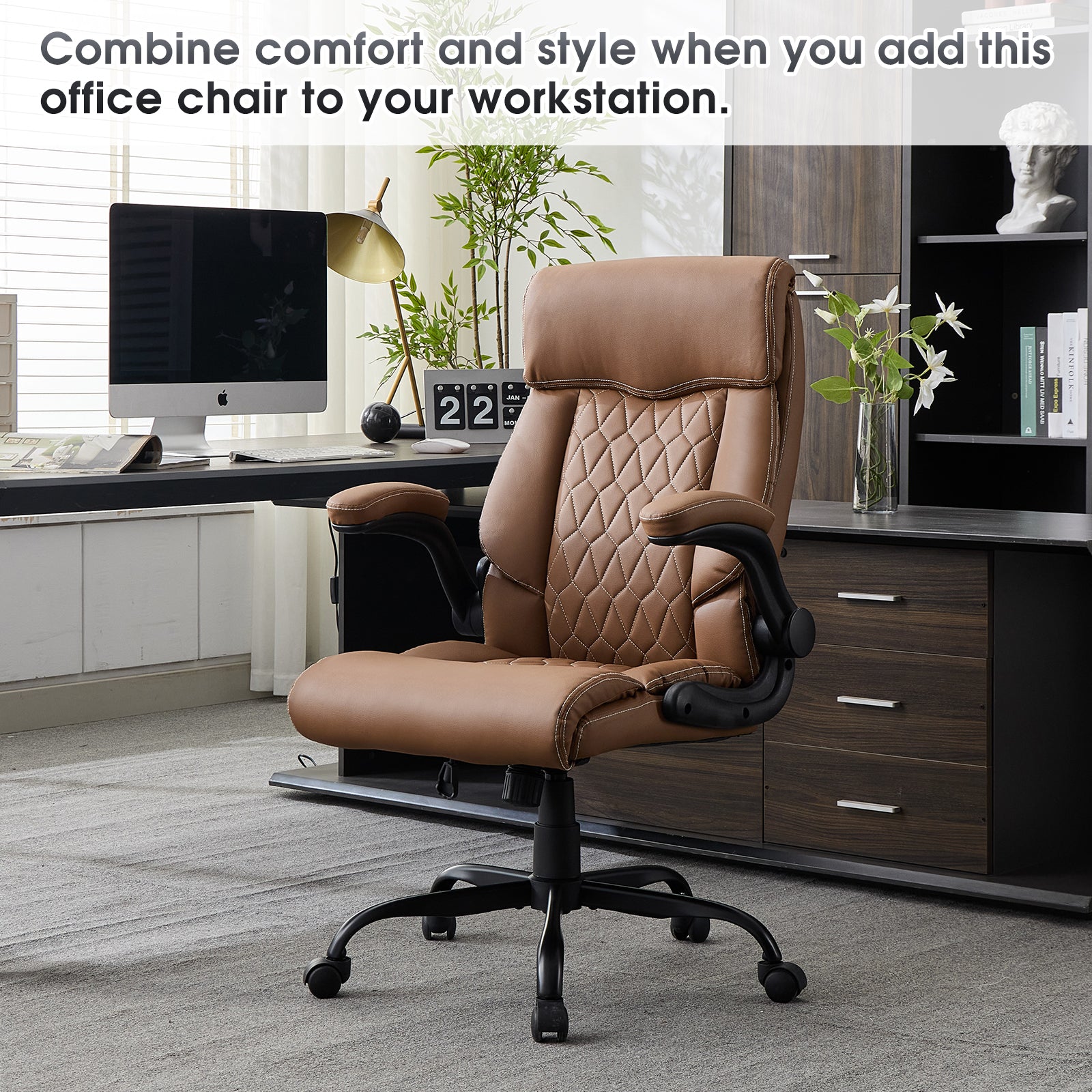 FORVEOLUX Leather Office Chair with Flip Up Armrests