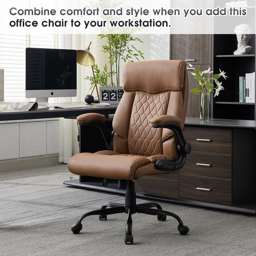 FORVEOLUX Leather Office Chair with Flip Up Armrests