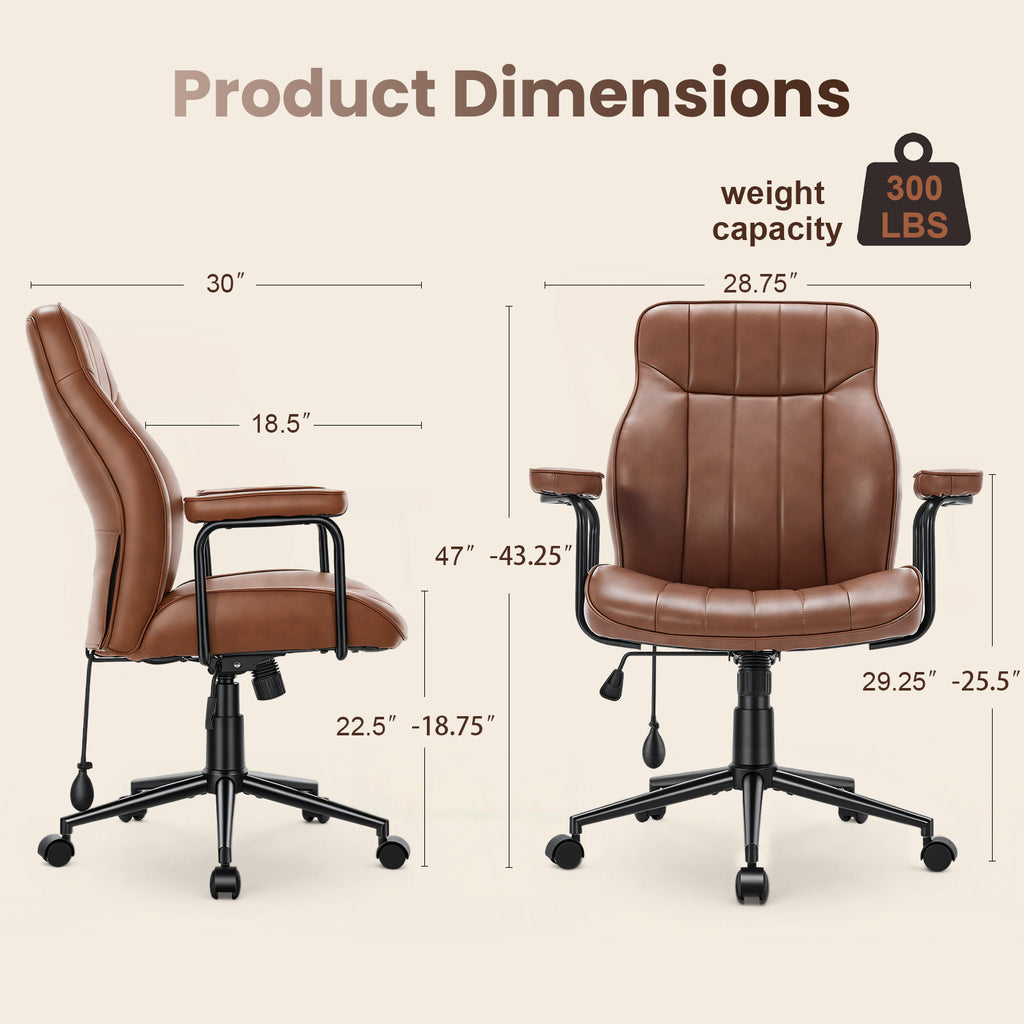 FORVEOLUX Mid Century Modern Office Chair with Inflatable Lumbar Support