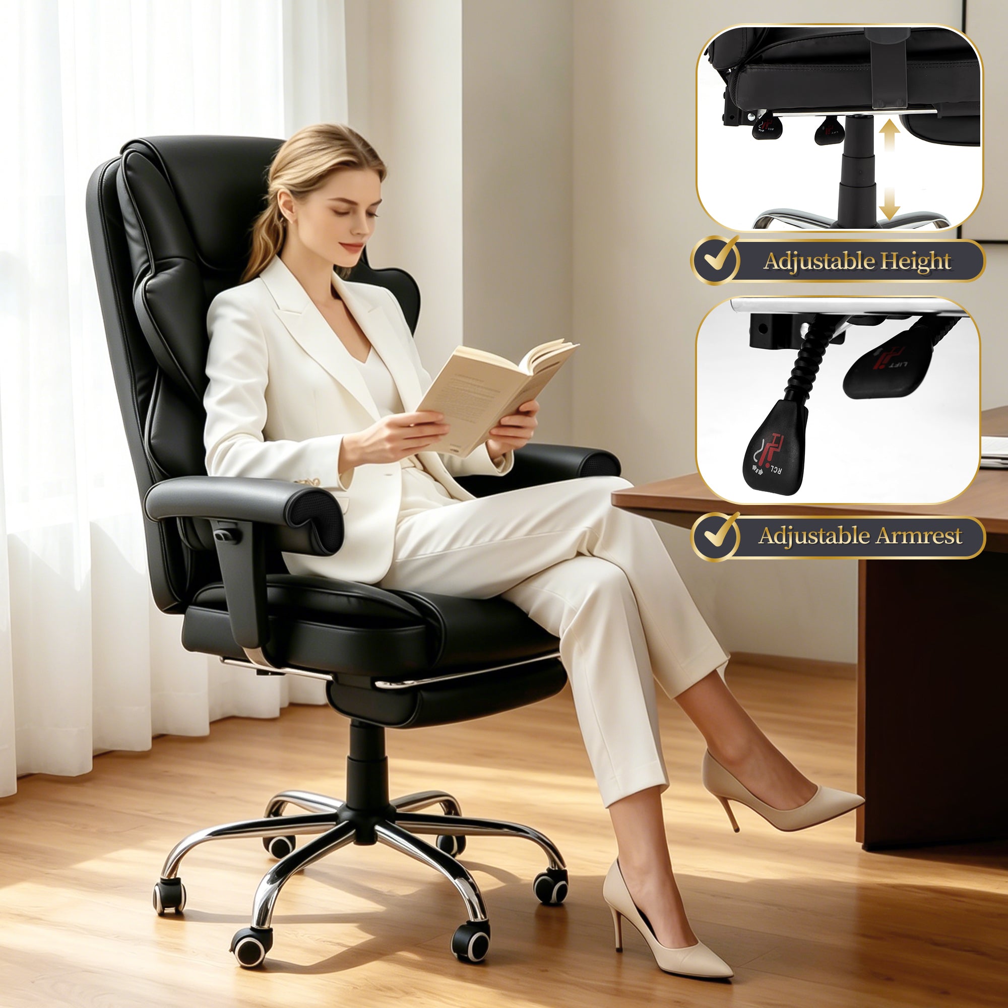 FORVEOLUX Heated and Massage Computer Chair Office Chair with Footrest