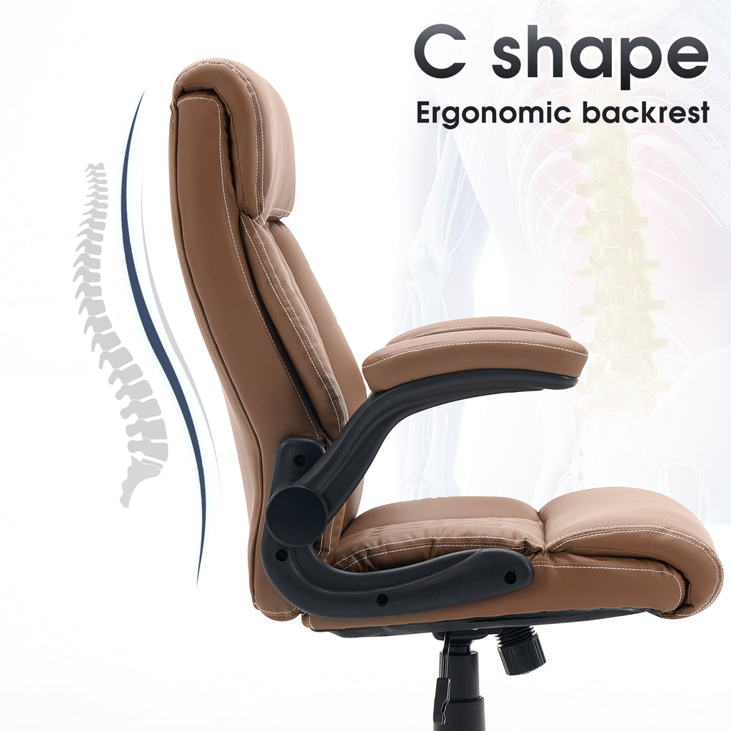 FORVEOLUX Leather Office Chair with Flip Up Armrests