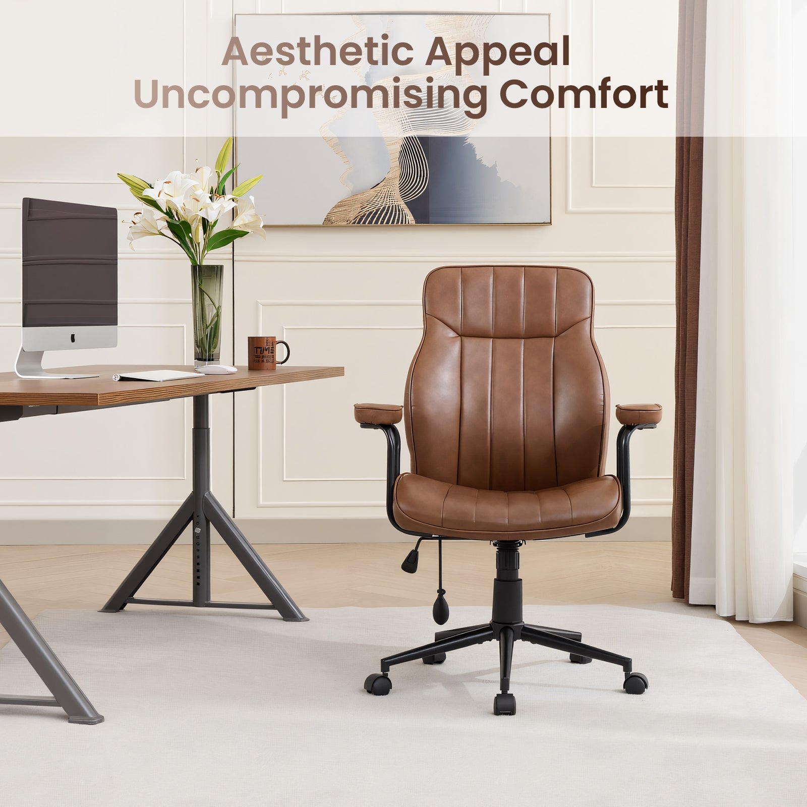 FORVEOLUX Mid Century Modern Office Chair with Inflatable Lumbar Support