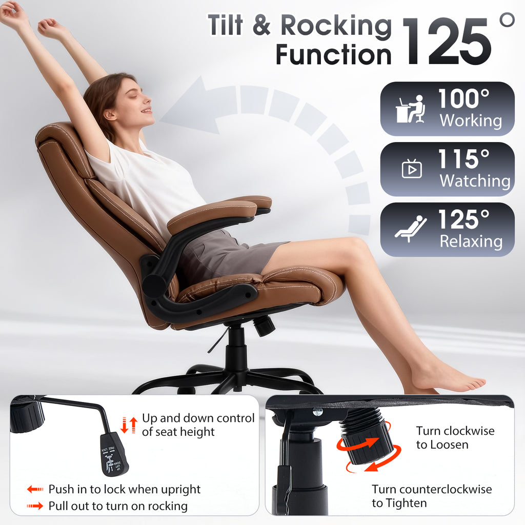FORVEOLUX Leather Office Chair with Flip Up Armrests
