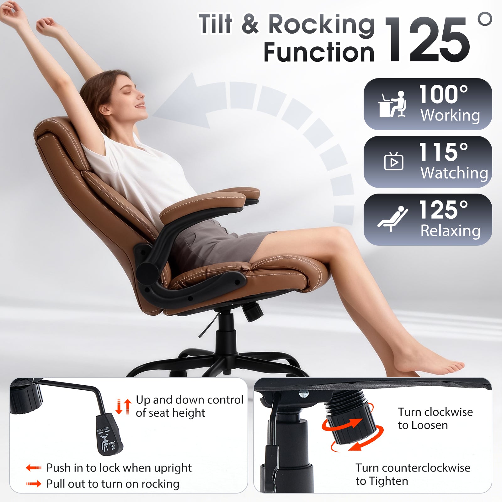 FORVEOLUX Leather Office Chair with Flip Up Armrests