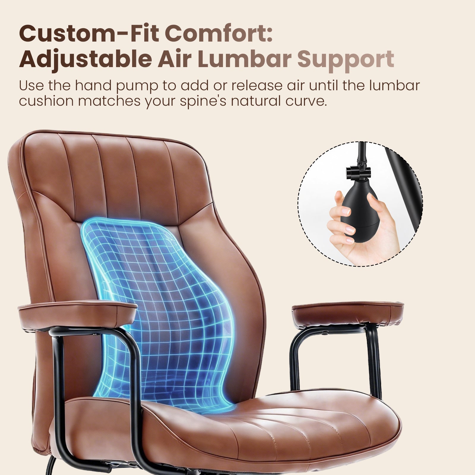 FORVEOLUX Mid Century Modern Office Chair with Inflatable Lumbar Support