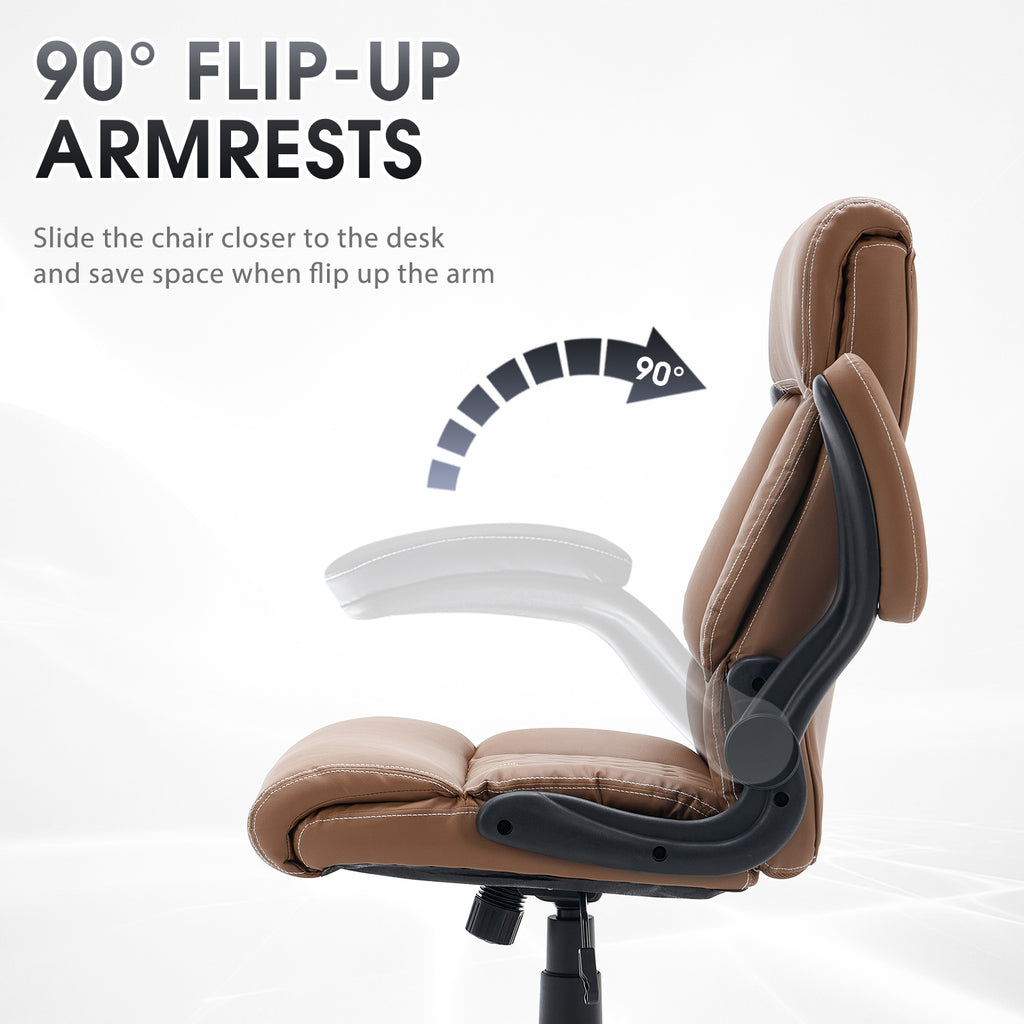 FORVEOLUX Leather Office Chair with Flip Up Armrests