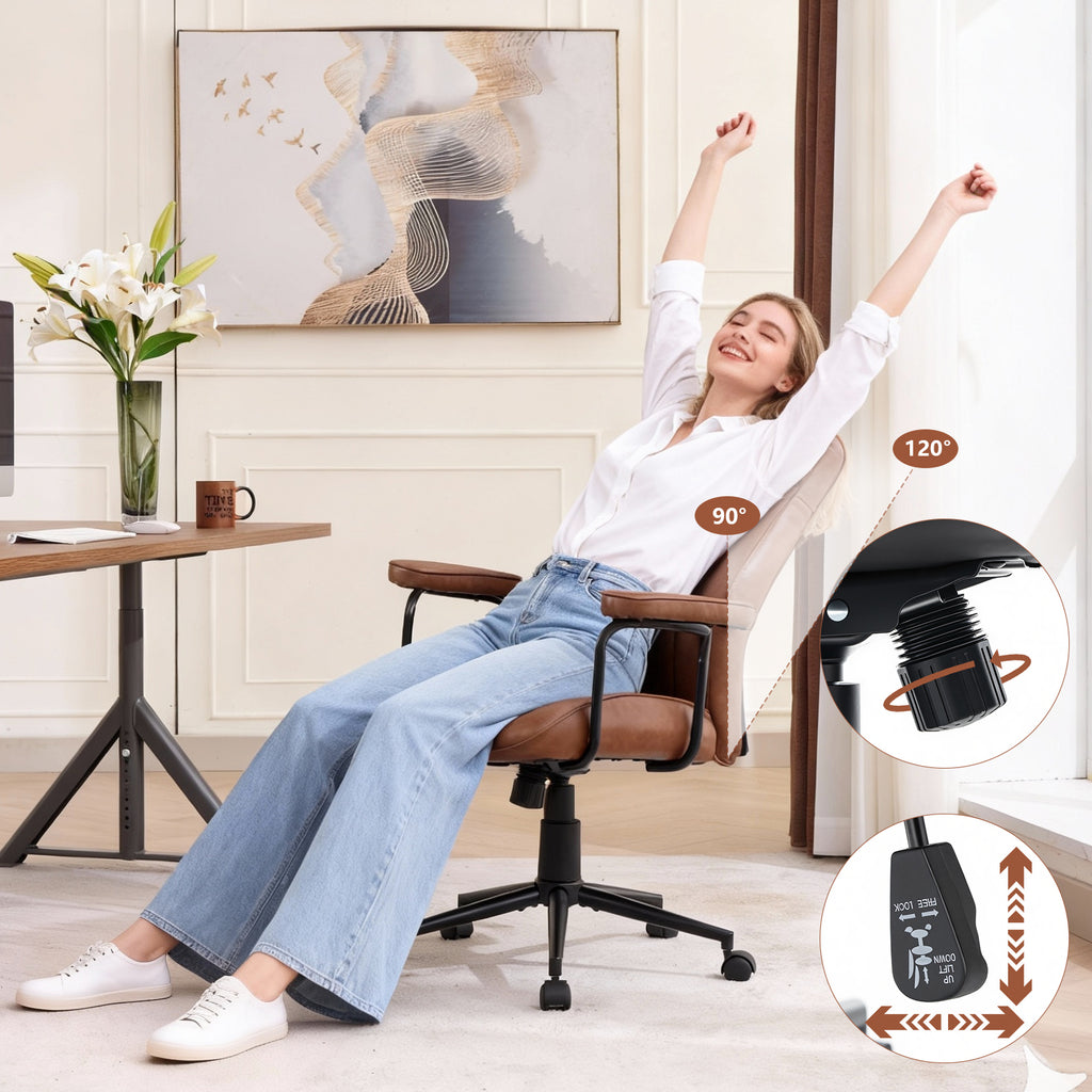 FORVEOLUX Mid Century Modern Office Chair with Inflatable Lumbar Support